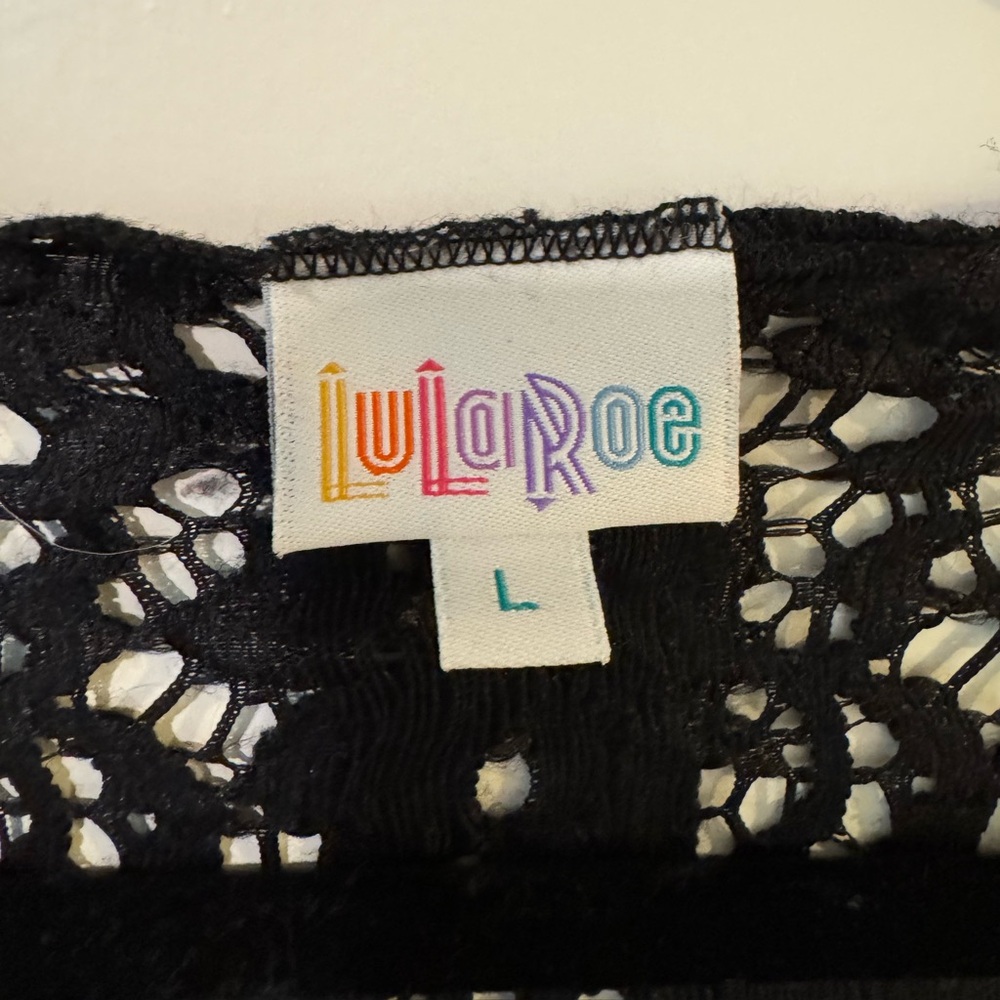 LuLaRoe Black Lace Kimono with Fringe - Picture 2 of 7